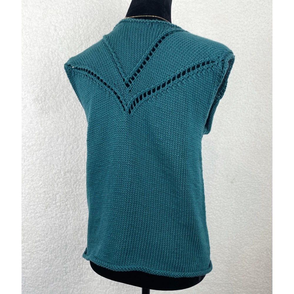 Handmade Teal Knit Sleeveless Blouse, M - Picture 4 of 10